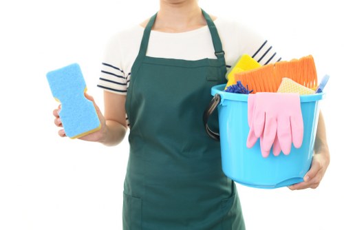 Professional carpet cleaning service in progress with cleaning equipment